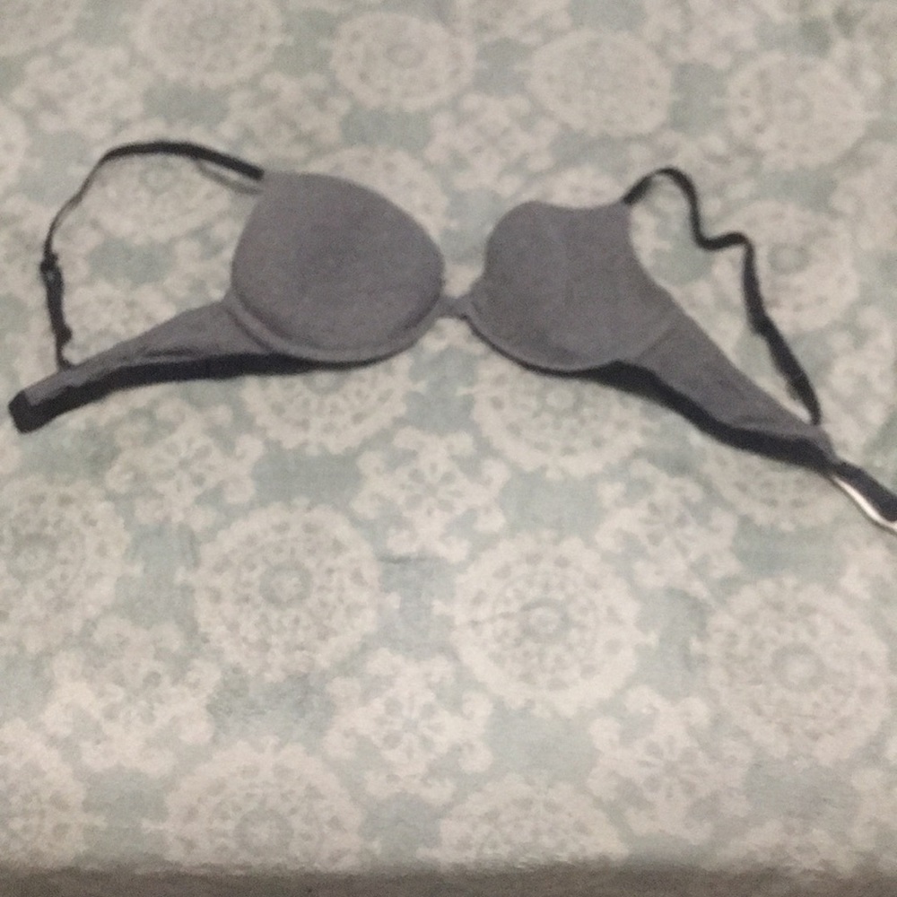 A grey (outside) black (inside) bra